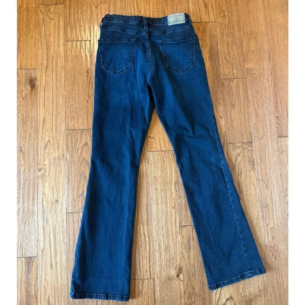 Brisk high rise stretch flared dark wash jeans 28